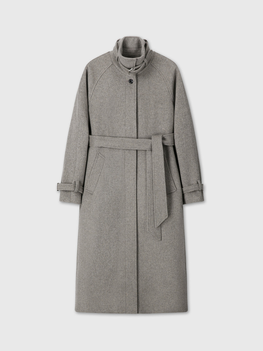 (W) HIGH-NECK BELTED WOOL COAT_ HEATHER GREY