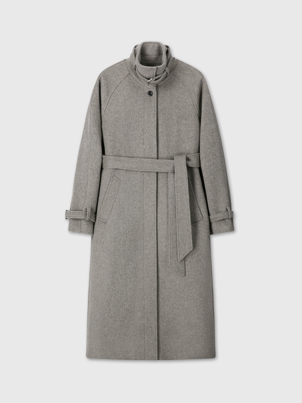 (W) HIGH-NECK BELTED WOOL COAT_ HEATHER GREY
