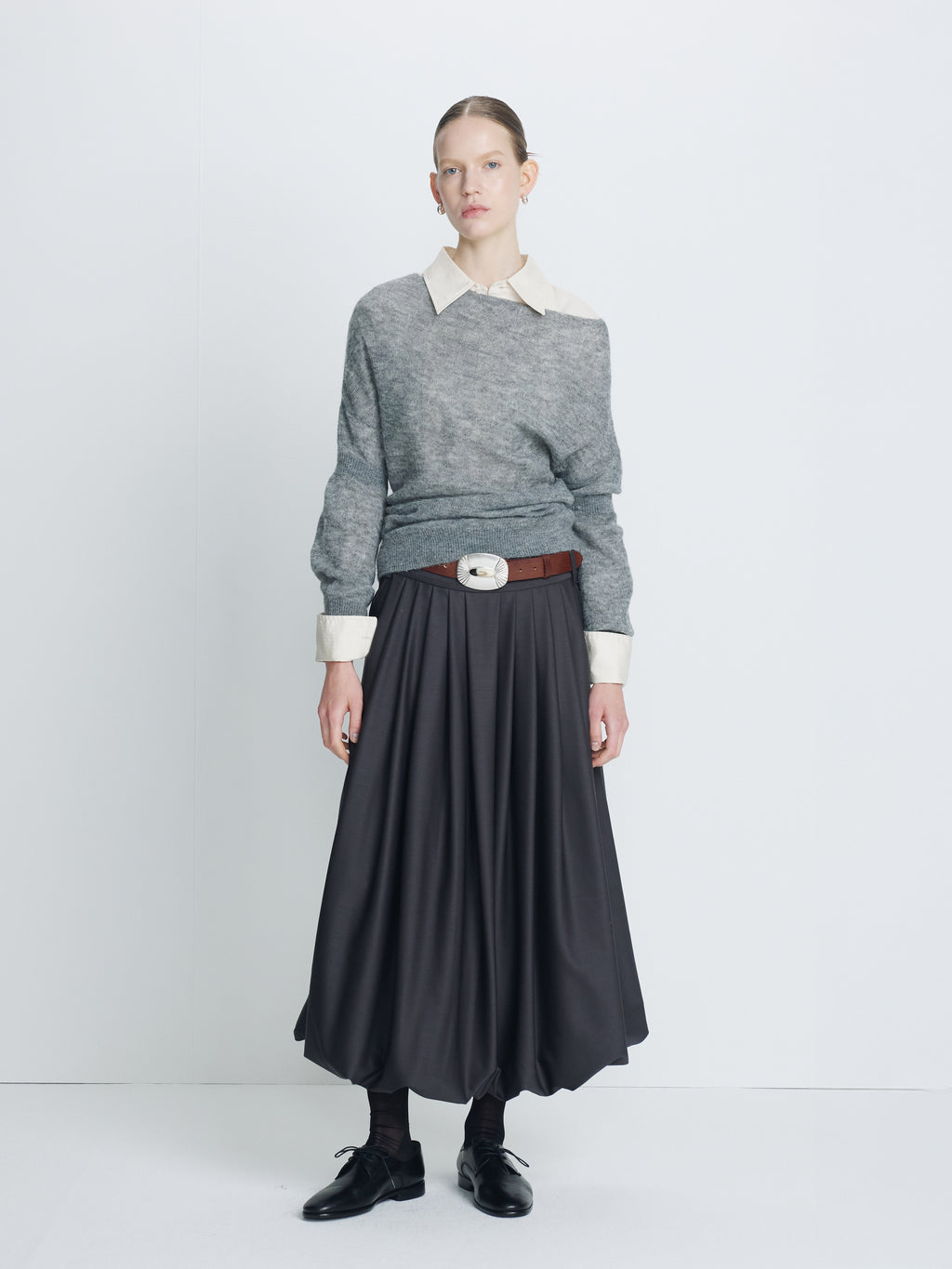 (W) WOOL BALLOON SKIRT_ CHARCOAL