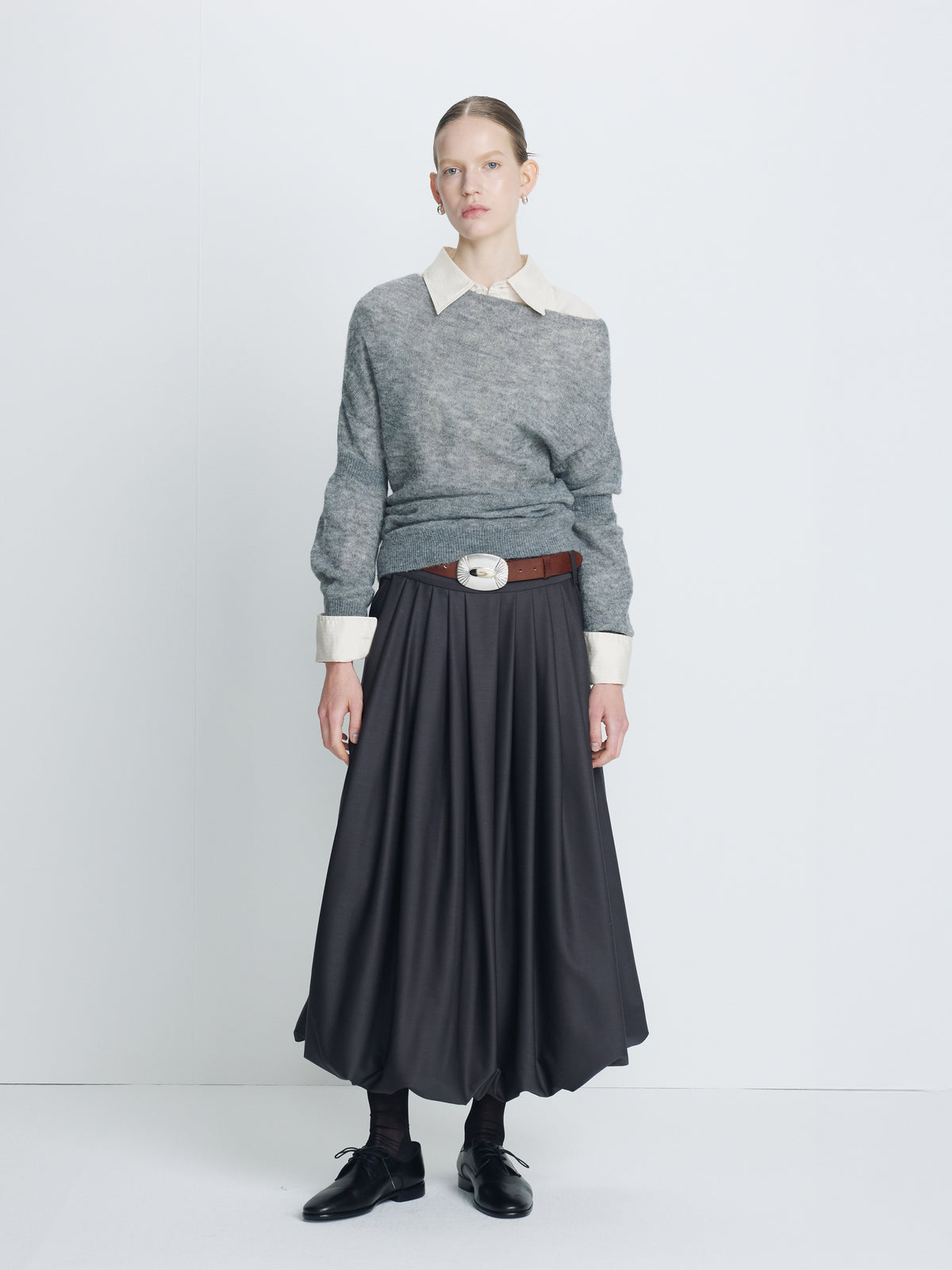 (W) WOOL BALLOON SKIRT_ CHARCOAL