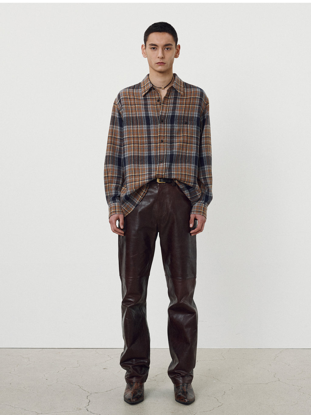 Light Wool Single Pocket Check Shirt_ Camel