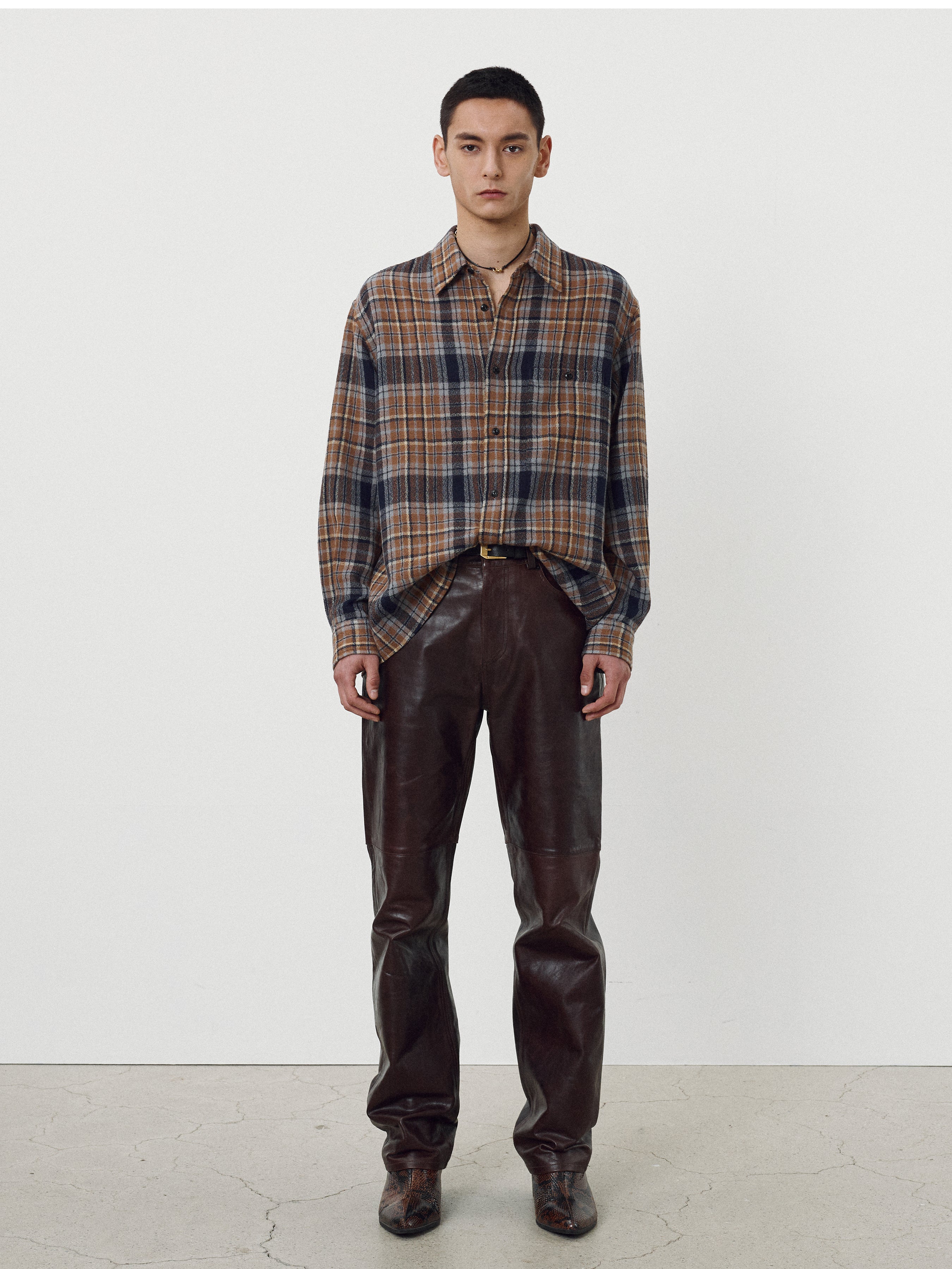 Light Wool Single Pocket Check Shirt_ Camel