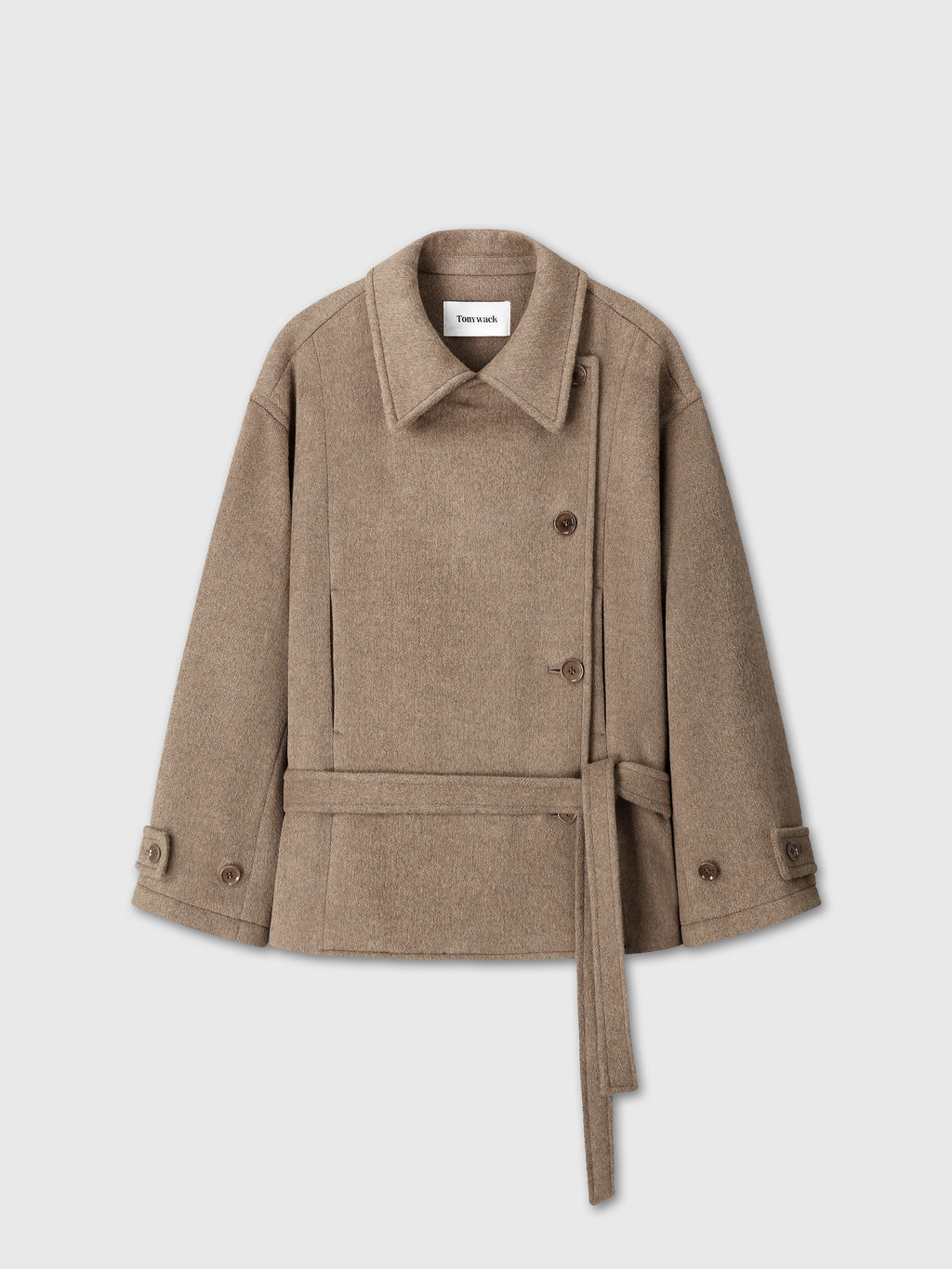 (W) WOOL ASYMMETRICAL SHORT COAT_ OLIVE BROWN