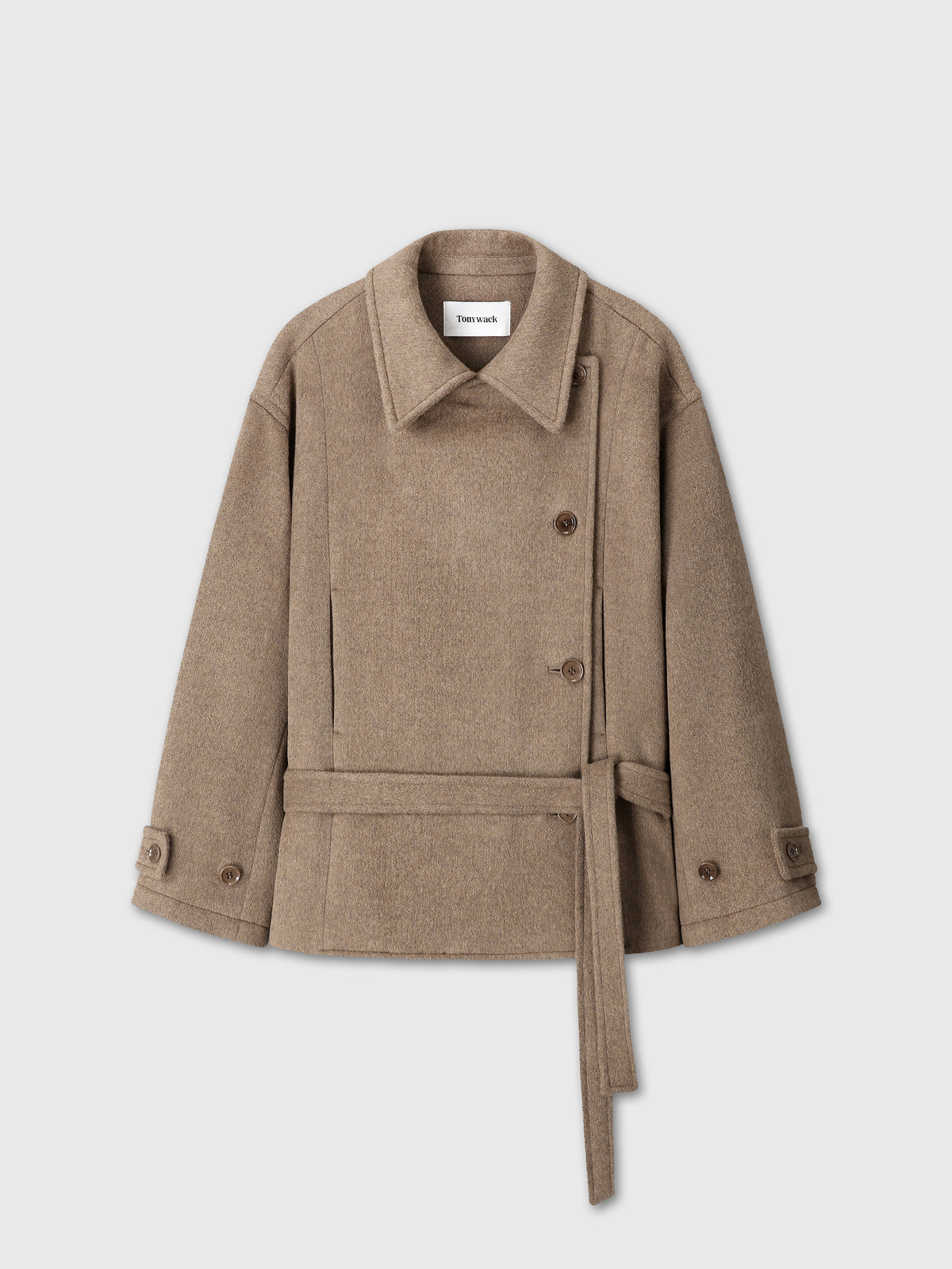 (W) WOOL ASYMMETRICAL SHORT COAT_ OLIVE BROWN