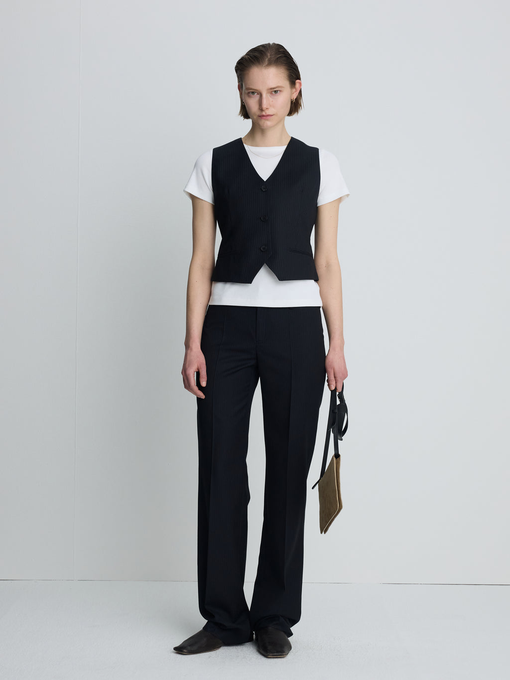 (W) WOOL TAILORED VEST_ NAVY PINSTRIPE