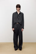 STRIPED WOOL DOUBLE-PLEATS WIDE TROUSERS_ GREY PINSTRIPE