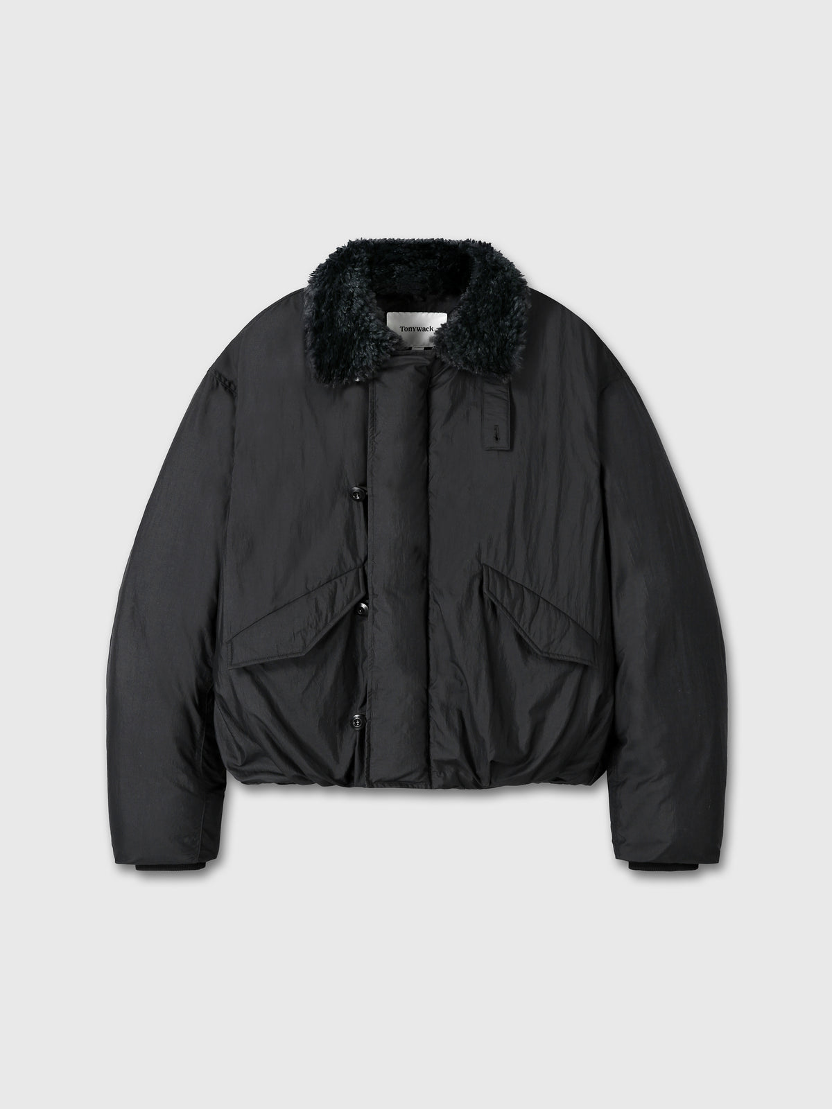 (W) SHEARLING COLLAR PUFFER BLOUSON_ BLACK