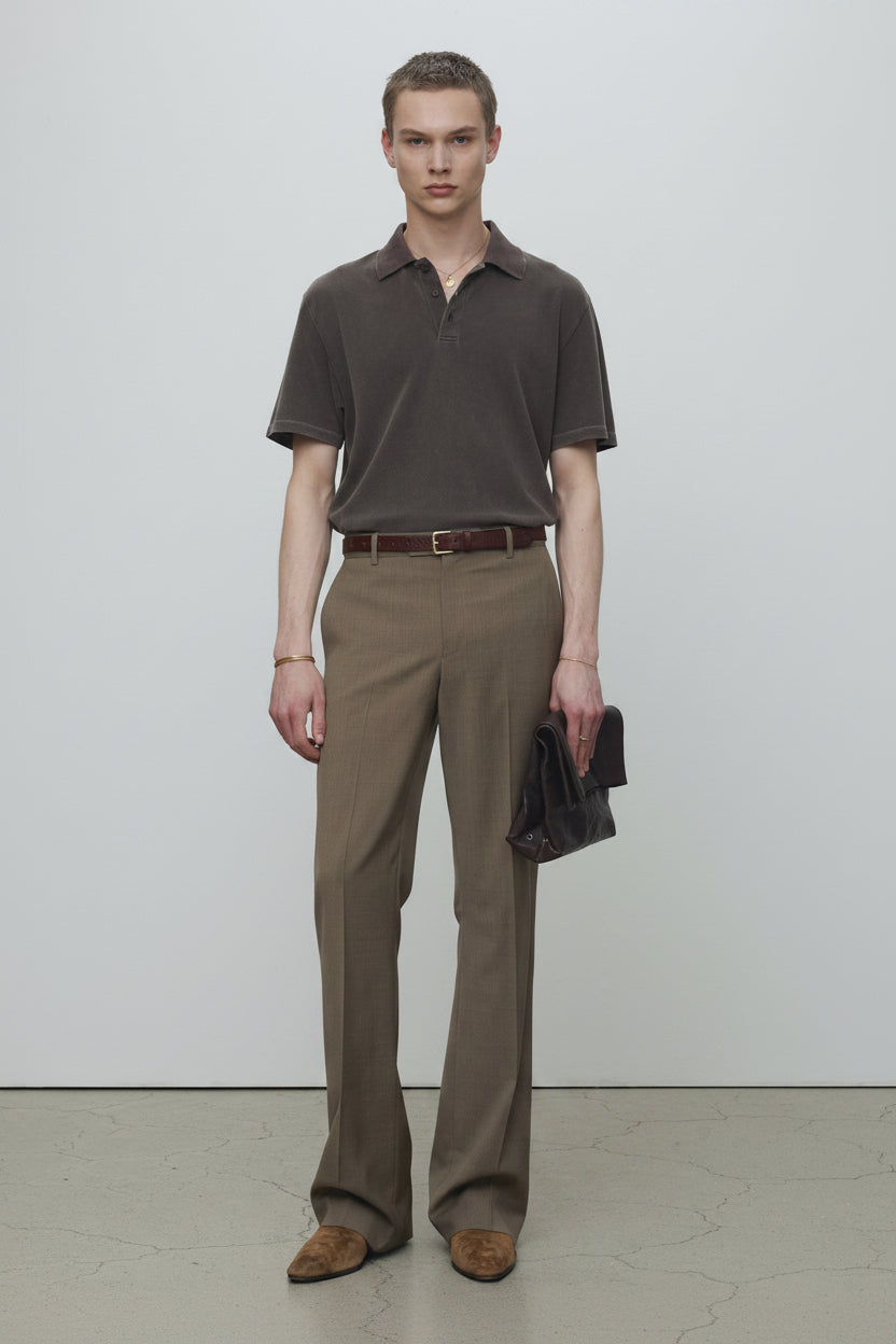 GARMENT DYED DISTRESSED PIQUÉ POLO_ FADED BROWN