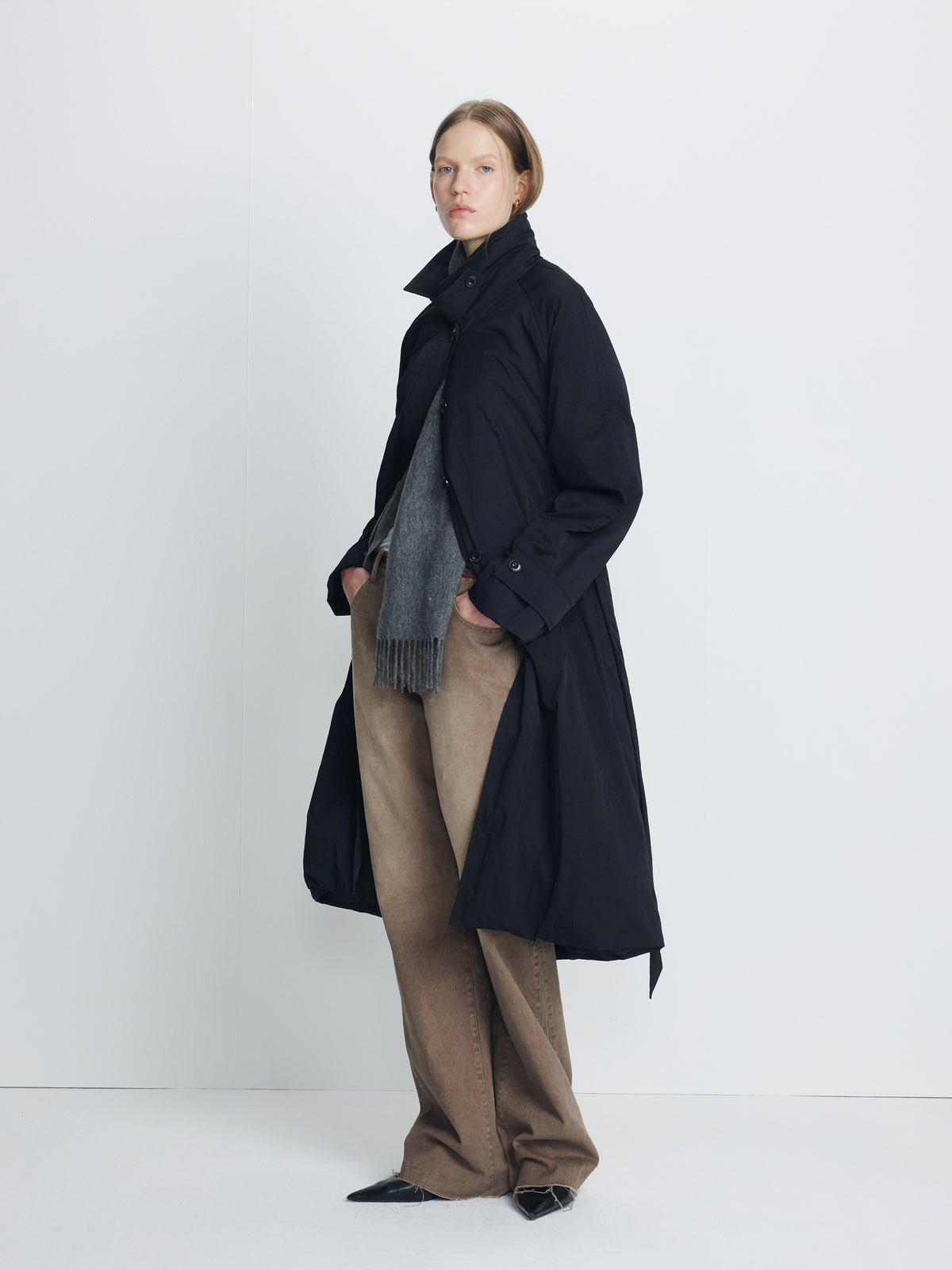(W) TAILORED TRENCH PUFFER COAT_ BLACK