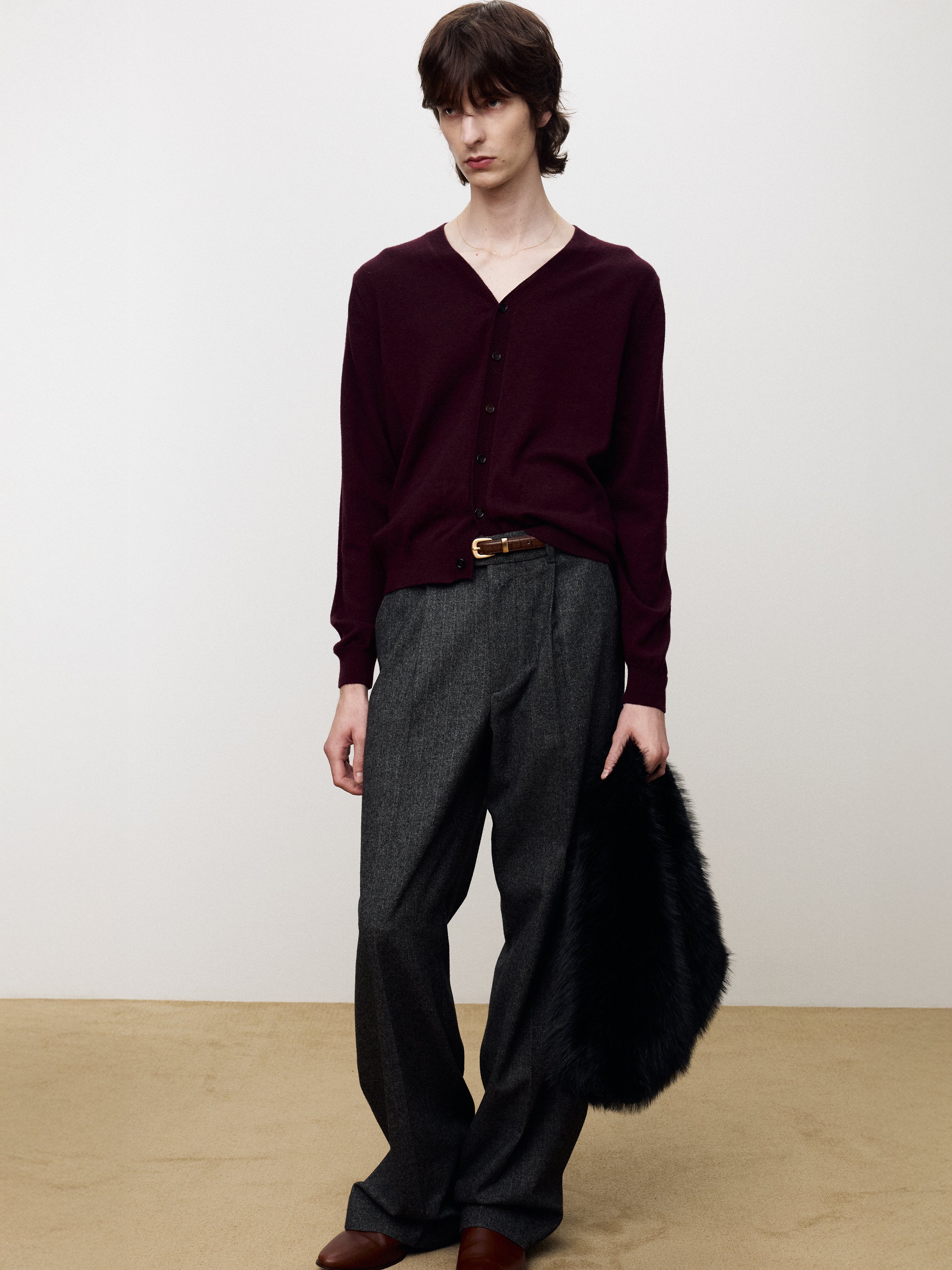 SUPER FINE MERINO WOOL KNIT CARDIGAN_ BURGUNDY