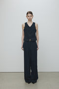 LINEN TWO PLEATS WIDE PANTS_ NAVY