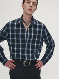 CHECKED COTTON WESTERN SHIRT (JAPANESE FABRIC)_ NAVY/WHITE