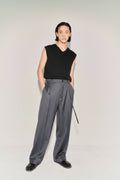 High-density Wool Drawstring Wide Trousers_ Grey