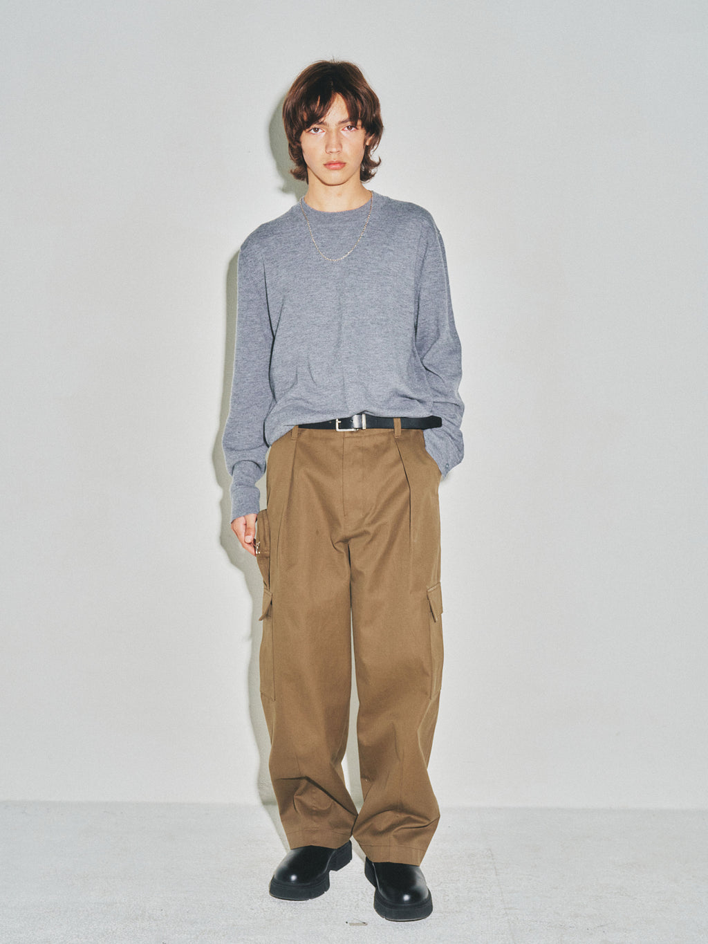 Super Fine Wool Cuffs Button Knit_ Grey