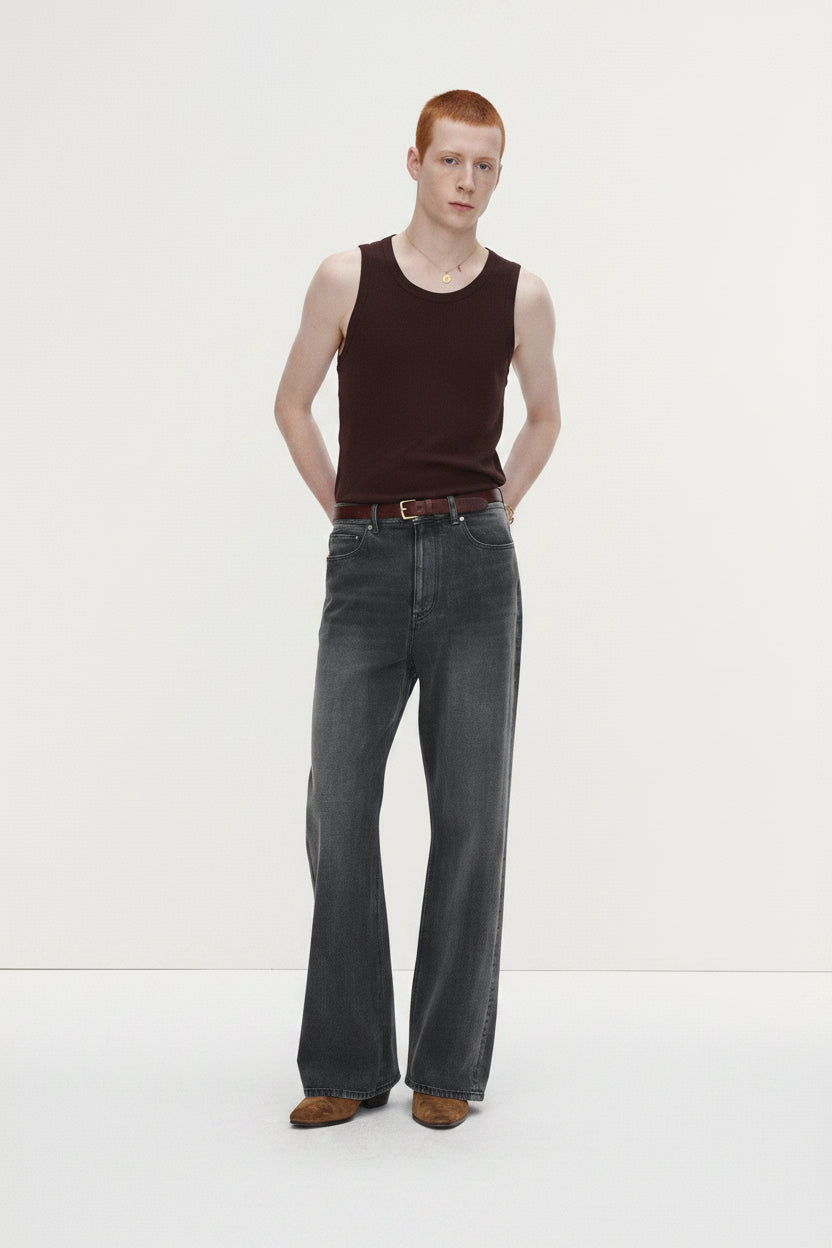 LOOSE FLARED-LEG DENIM JEANS_ WASHED BLACK