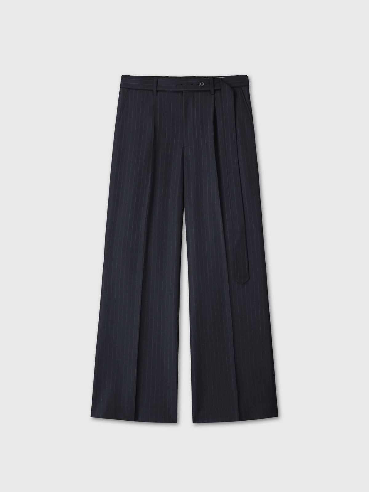 PINSTRIPED WOOL BELTED TROUSERS_ NAVY PINSTRIPE