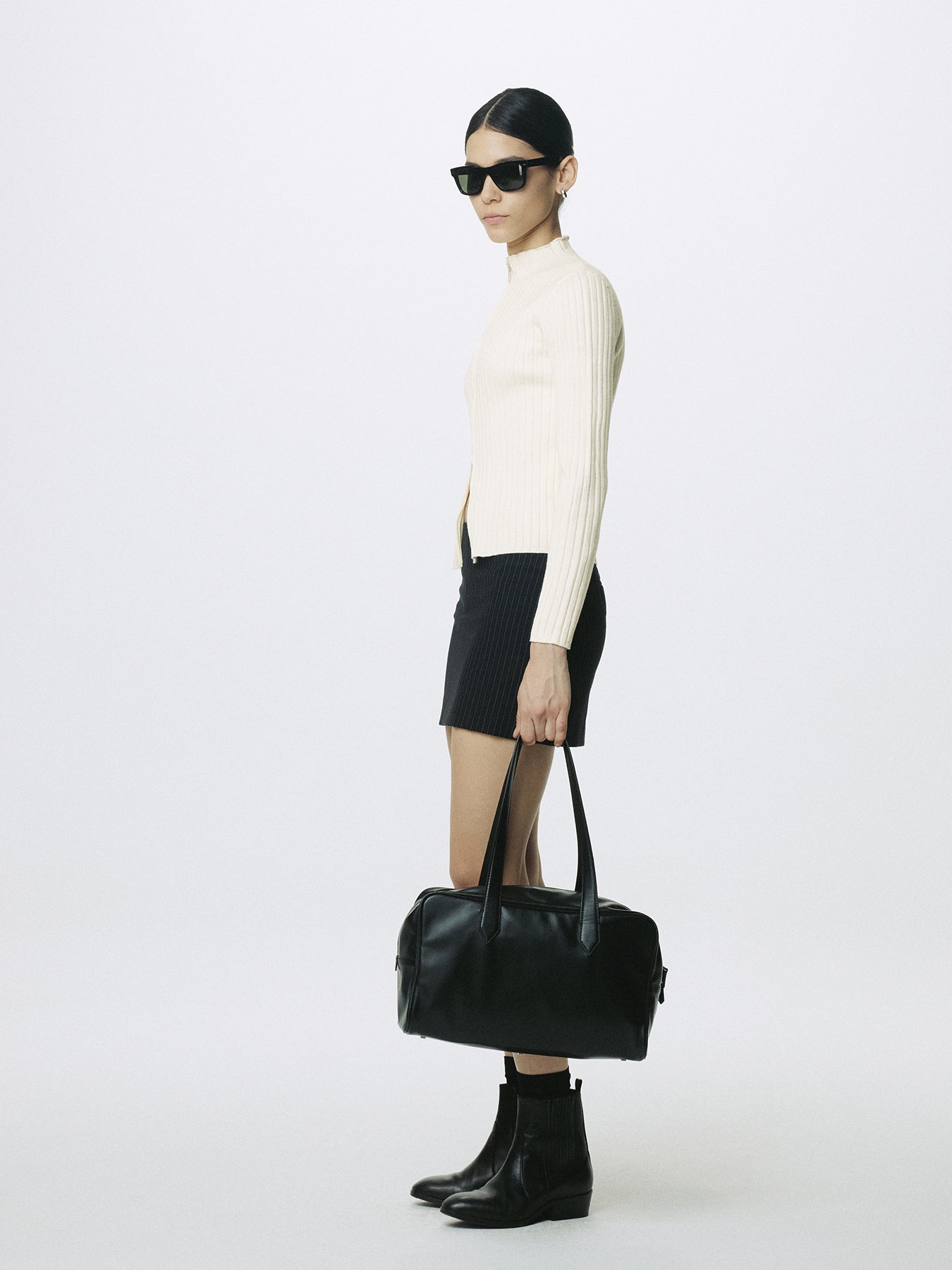 (W) SOFT LEATHER SQUARE VALISE BAG_ BLACK