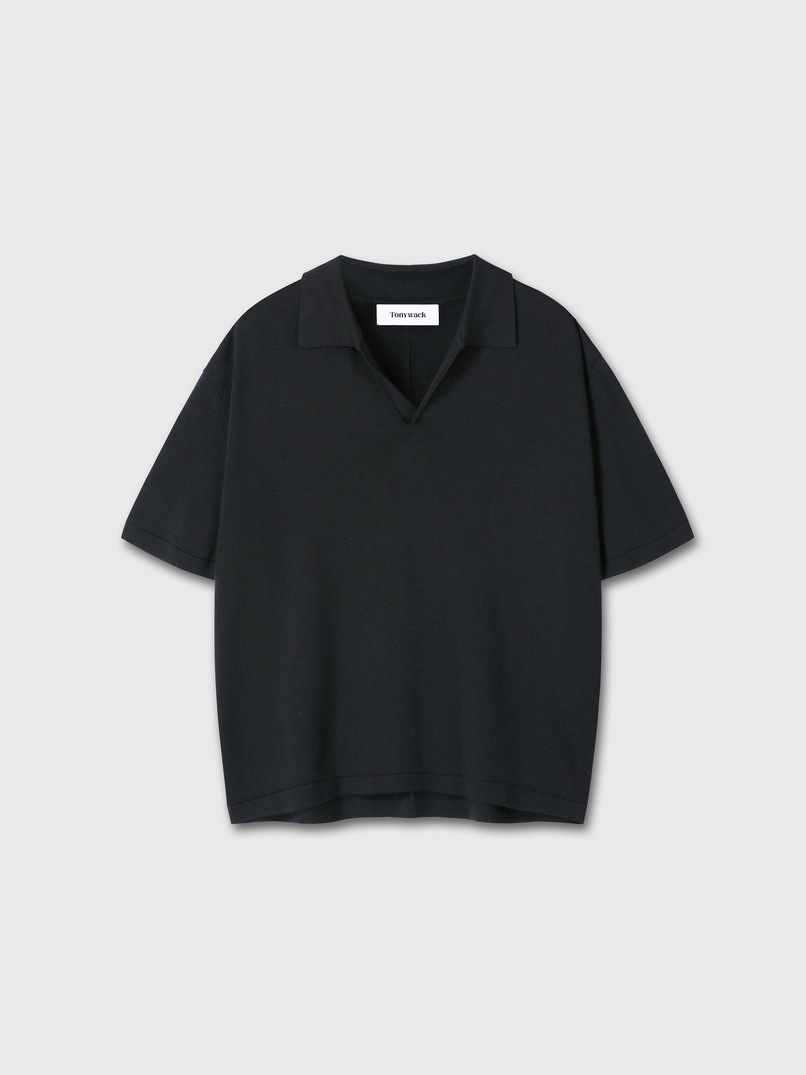 SILK CASHMERE OPEN COLLAR KNIT_ BLACK