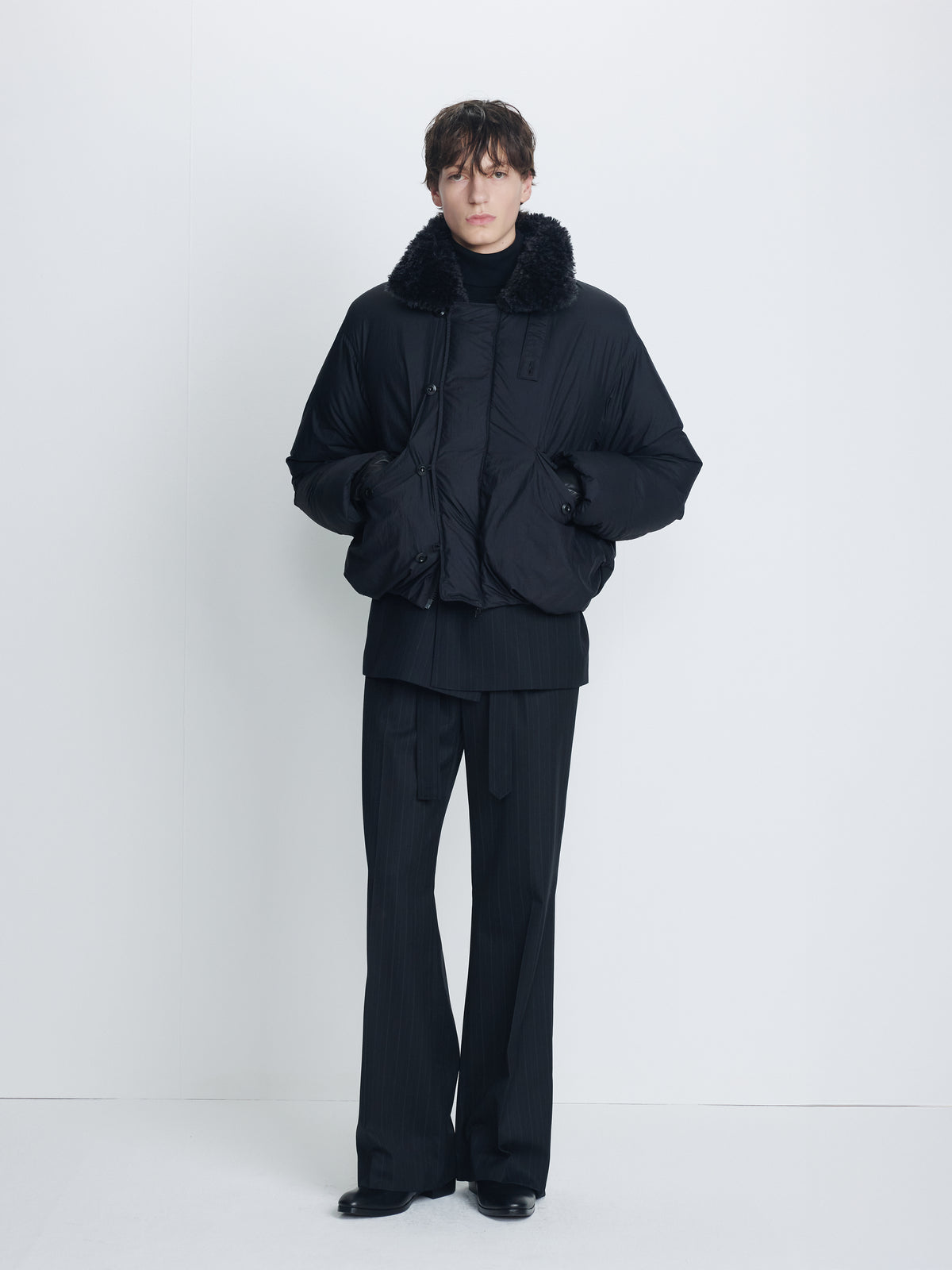 SHEARLING COLLAR PUFFER BLOUSON_ BLACK