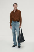 SAND-WASHED COTTON OFFICER SHIRT_ AMBER BROWN
