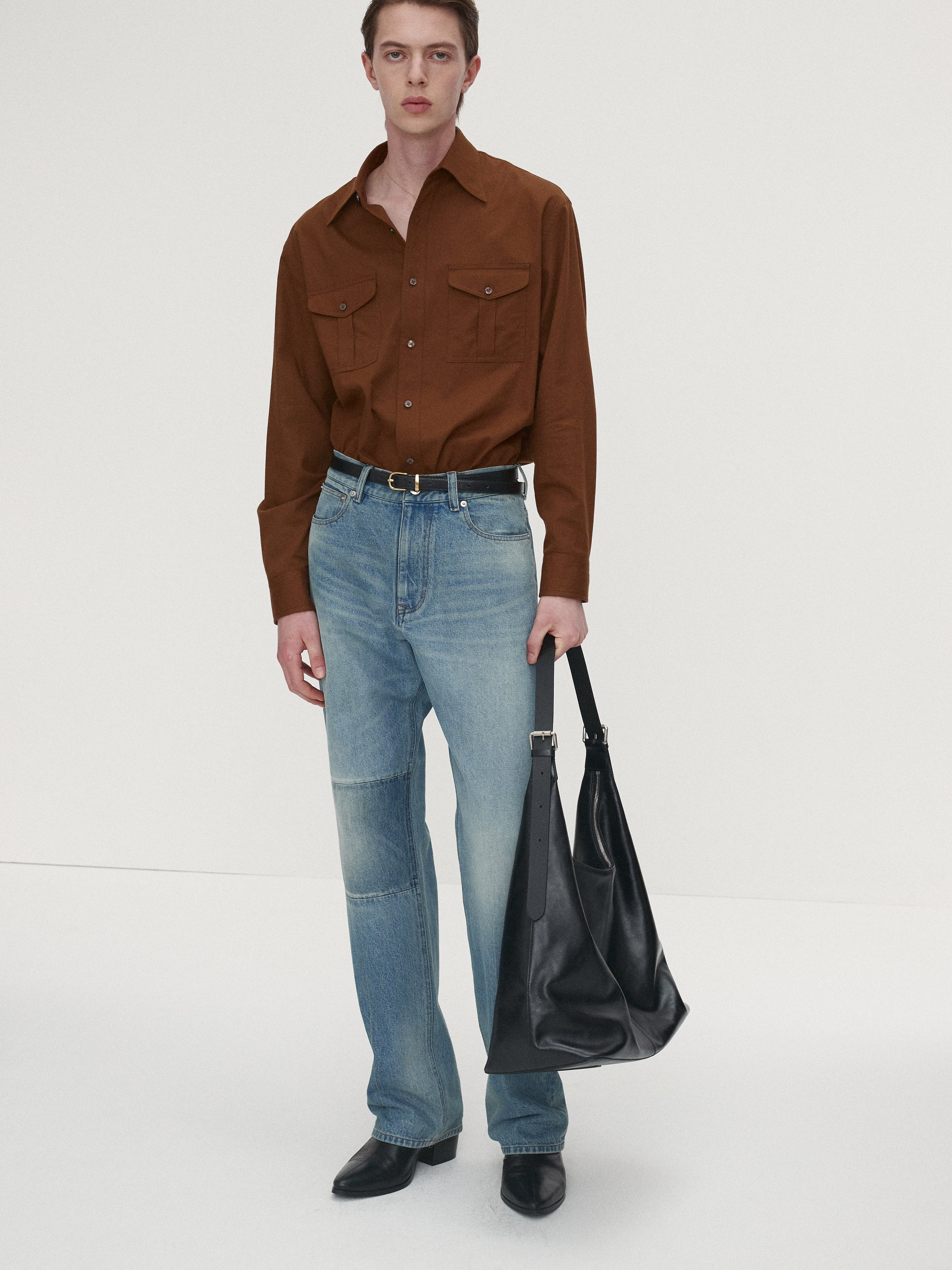 SAND-WASHED COTTON OFFICER SHIRT_ AMBER BROWN