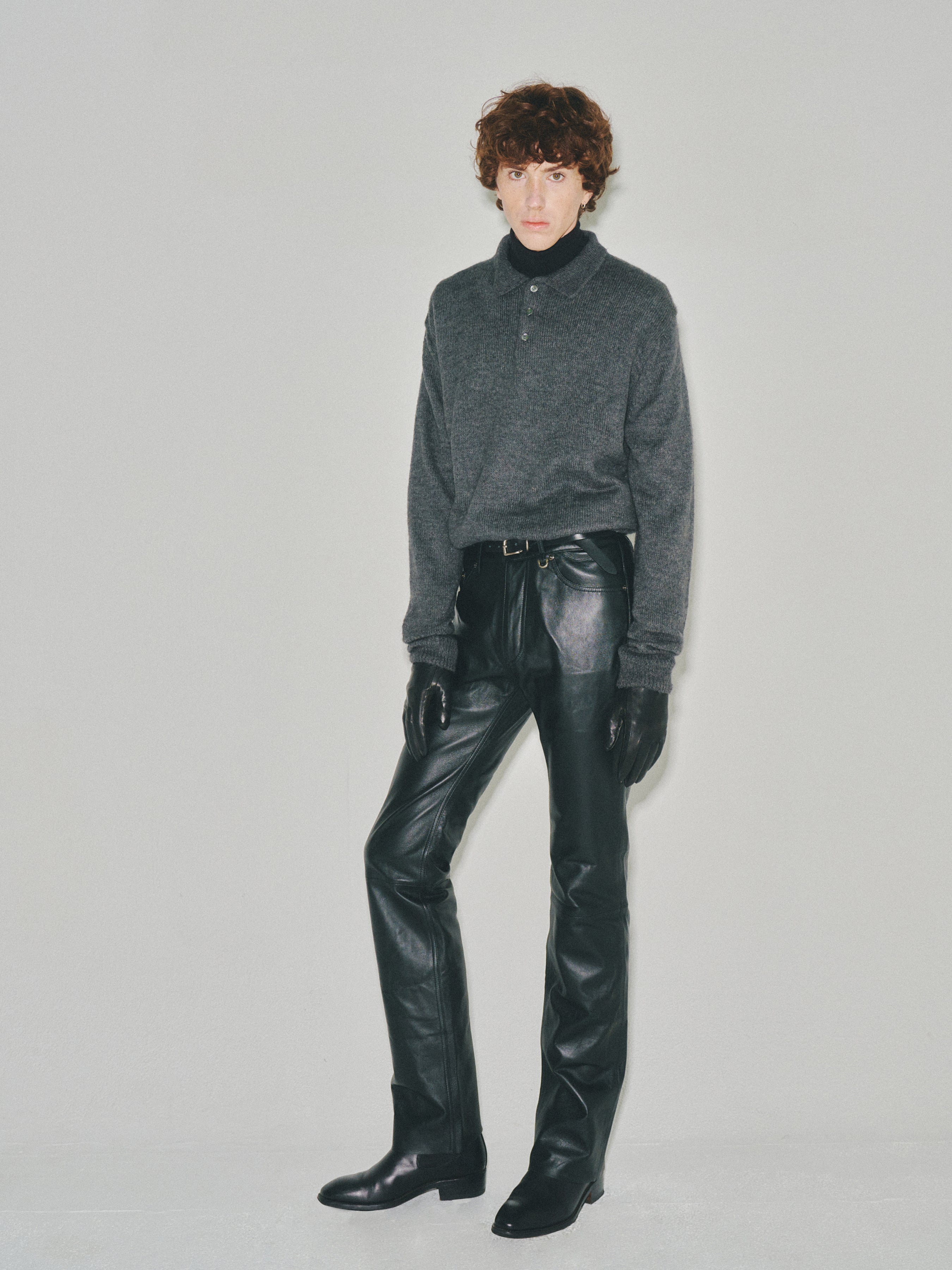 Italian Fabric Brushed Mohair Polo knit_ Charcoal