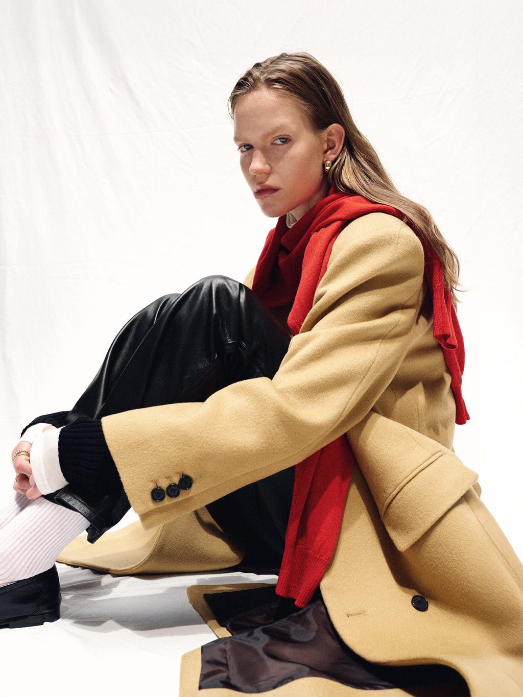 (W) WOOL TAILORED DOUBLE-BREASTED MAXI COAT_ CAMEL