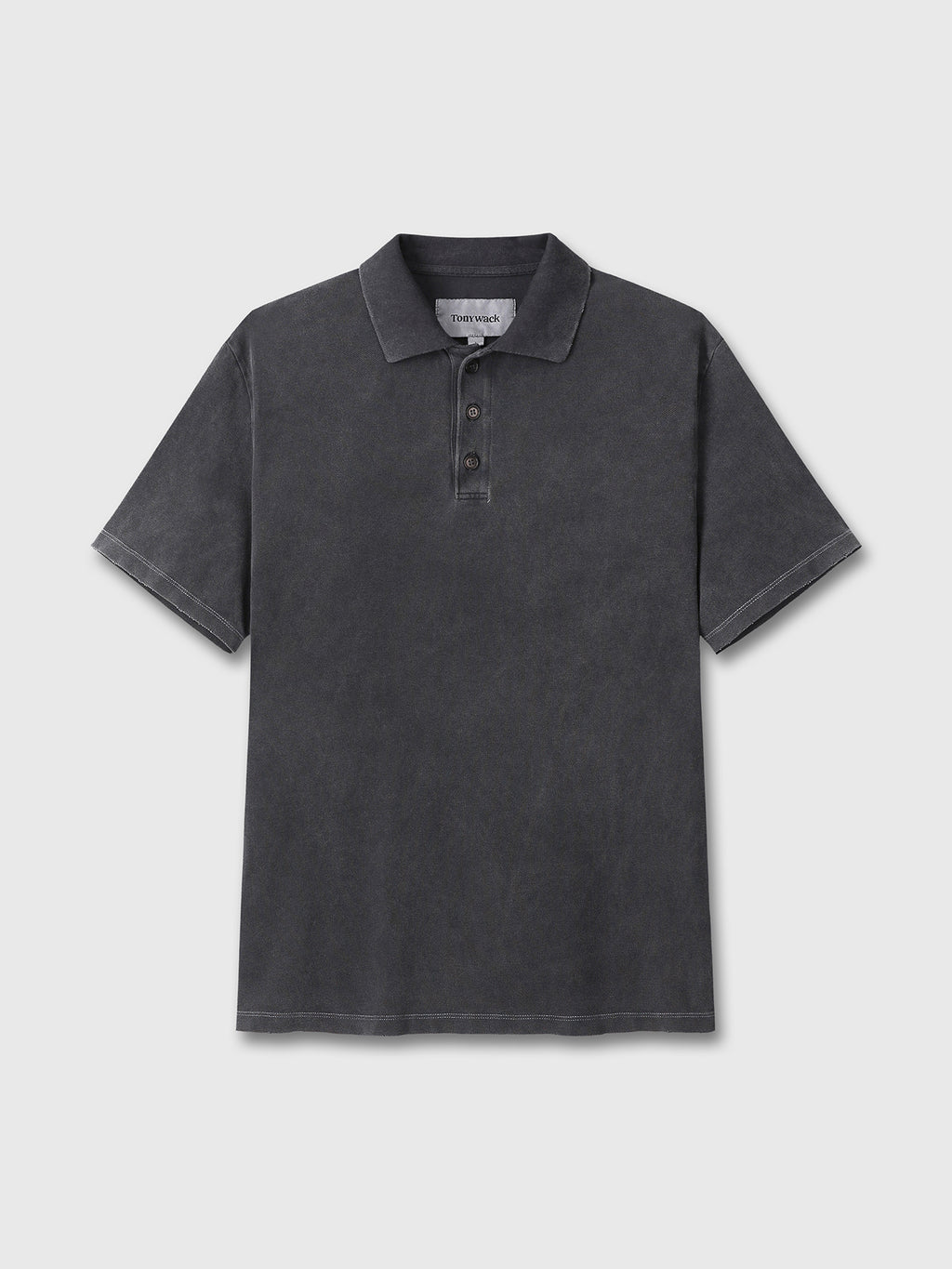 GARMENT DYED DISTRESSED PIQUÉ POLO_ FADED BLACK