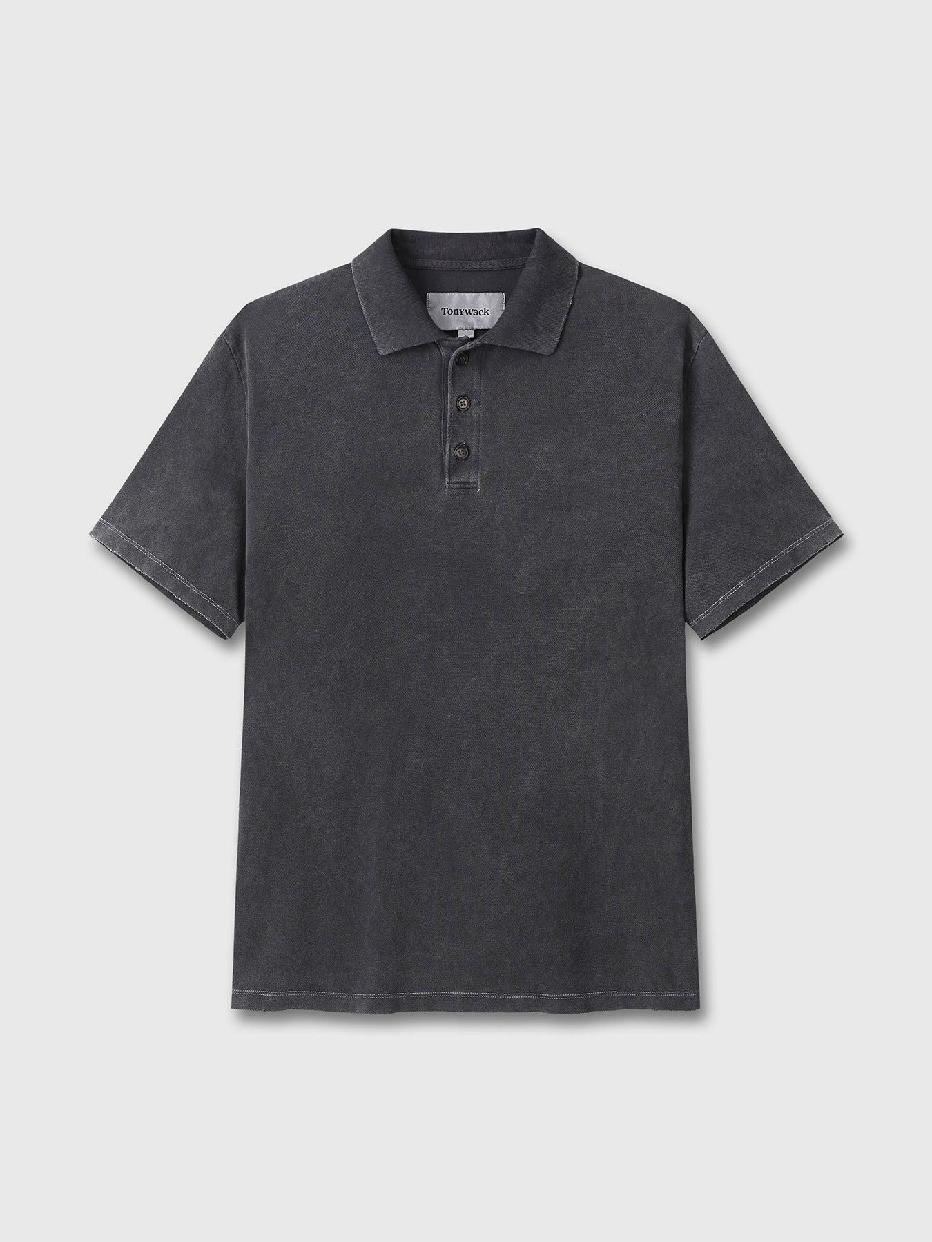 GARMENT DYED DISTRESSED PIQUÉ POLO_ FADED BLACK