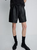 FAUX LEATHER LOUNGE SHORTS_  BLACK