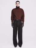 Hard Twist Wool Slit Turtleneck Knit_ Brown