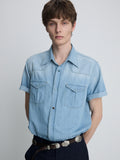 VINTAGE DENIM WESTERN SHIRT_ LIGHT WASHED BLUE