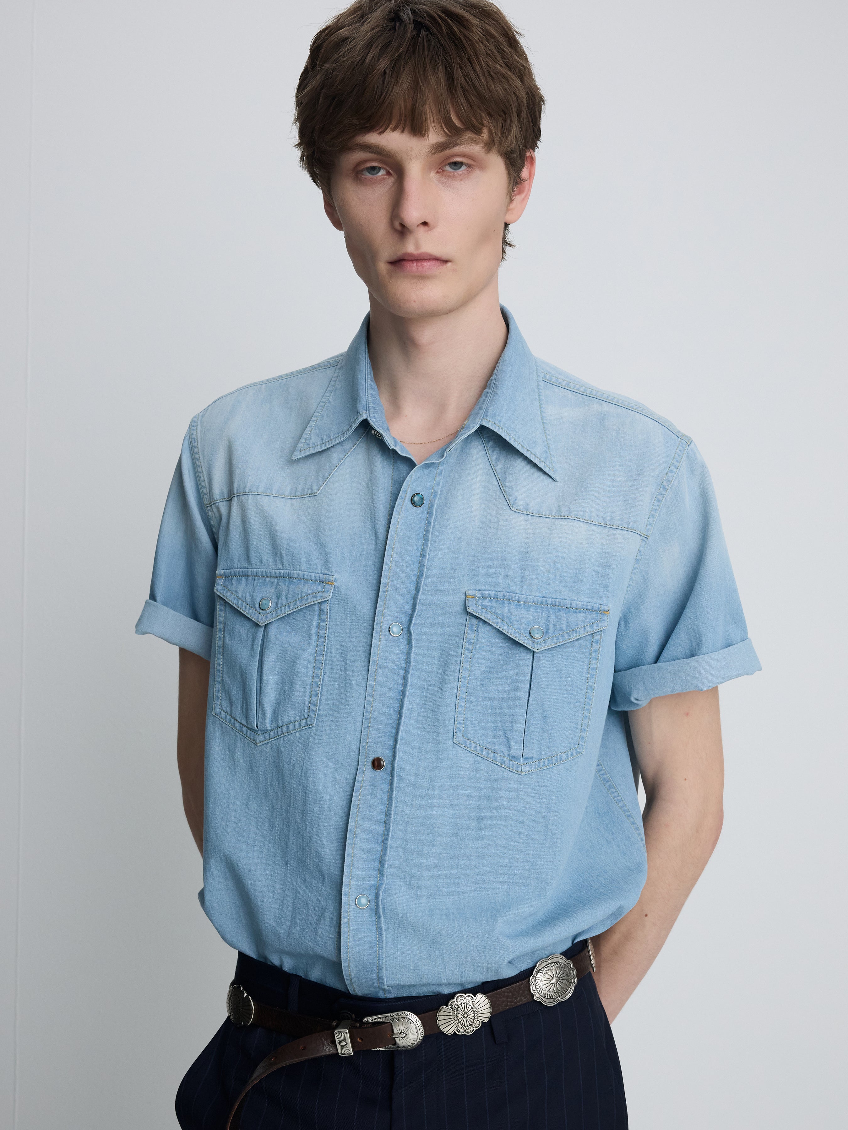 VINTAGE DENIM WESTERN SHIRT_ LIGHT WASHED BLUE