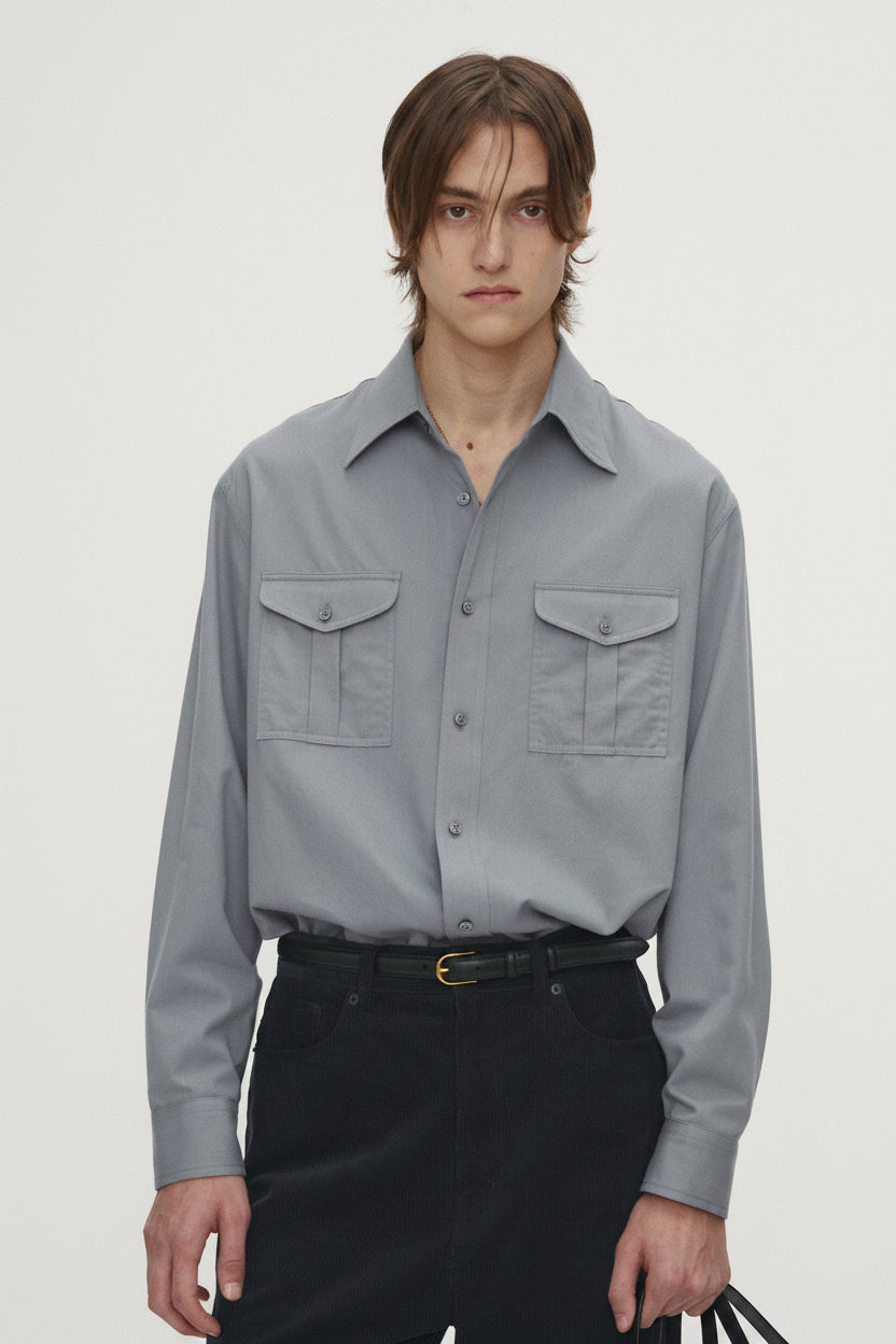 SAND-WASHED COTTON OFFICER SHIRT_ PALE BLUE