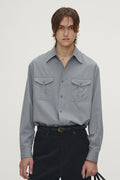 SAND-WASHED COTTON OFFICER SHIRT_ PALE BLUE