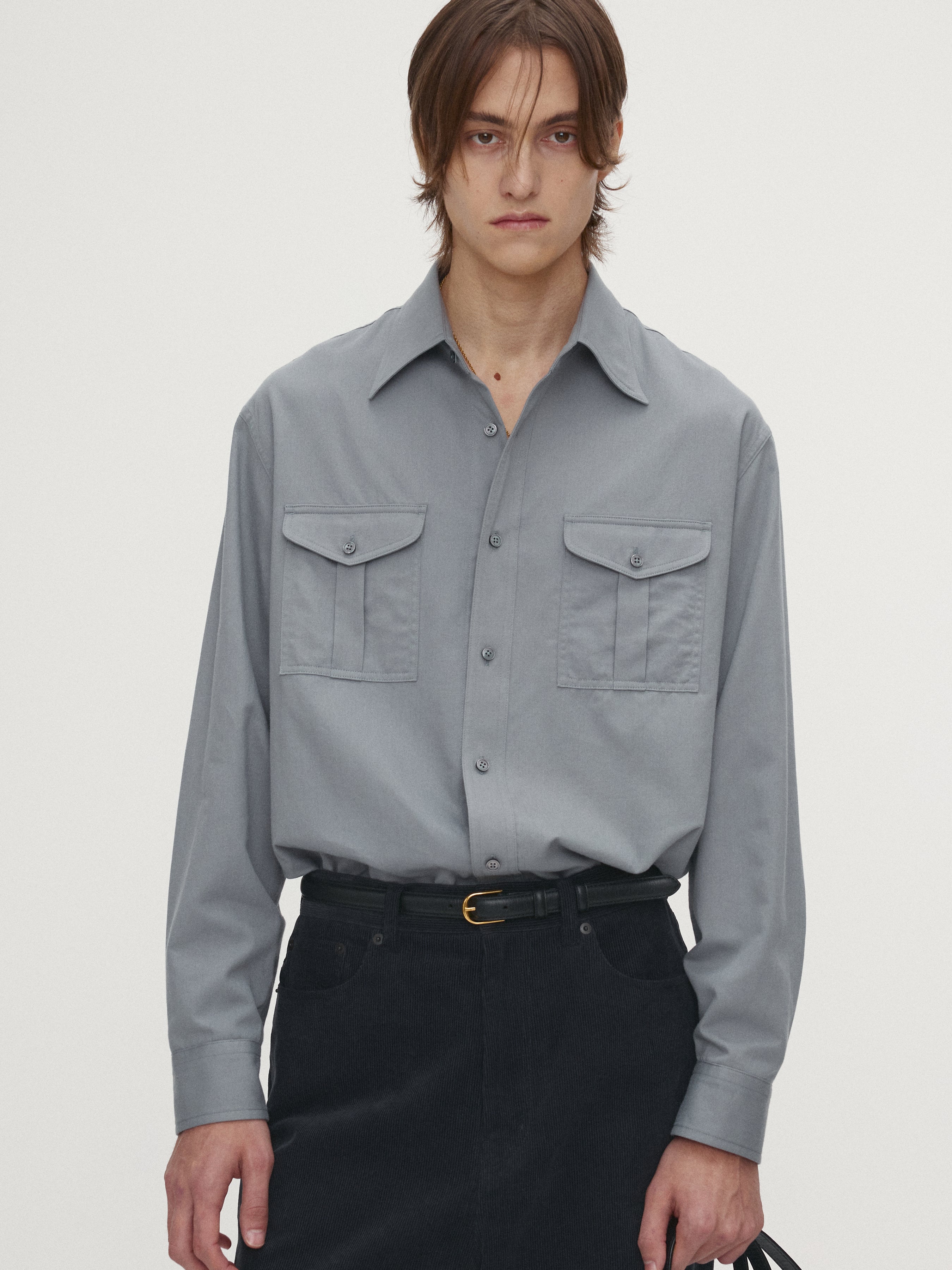 SAND-WASHED COTTON OFFICER SHIRT_ PALE BLUE