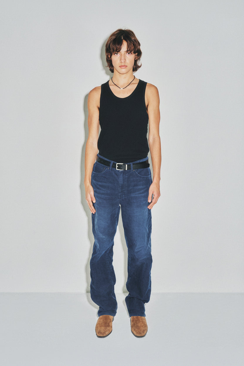Indigo Garment-dyed Straight Cut Corduroy Pants_ Faded Indigo