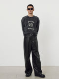 Embroidery Overlap College Sweatshirt_ Faded Black