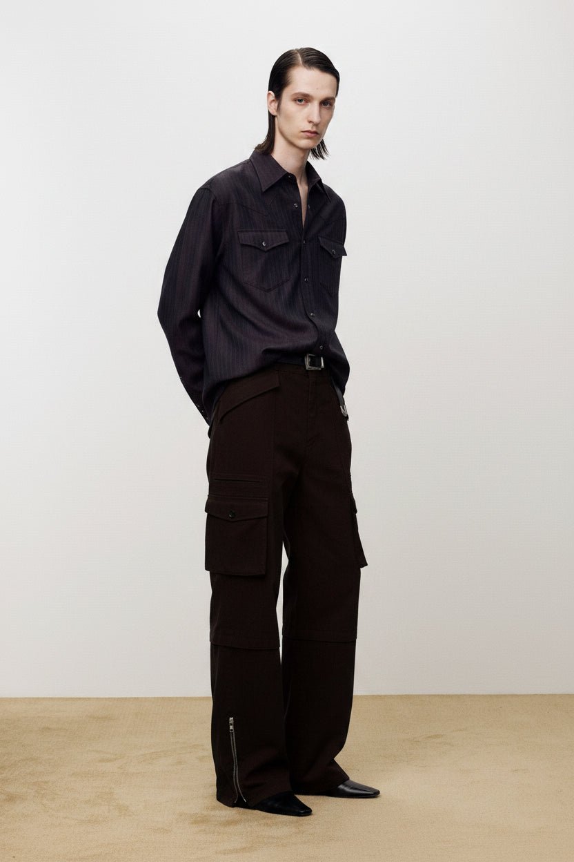 GARMENT-WASHED UTILITY CARGO PANTS_ FADED BROWN