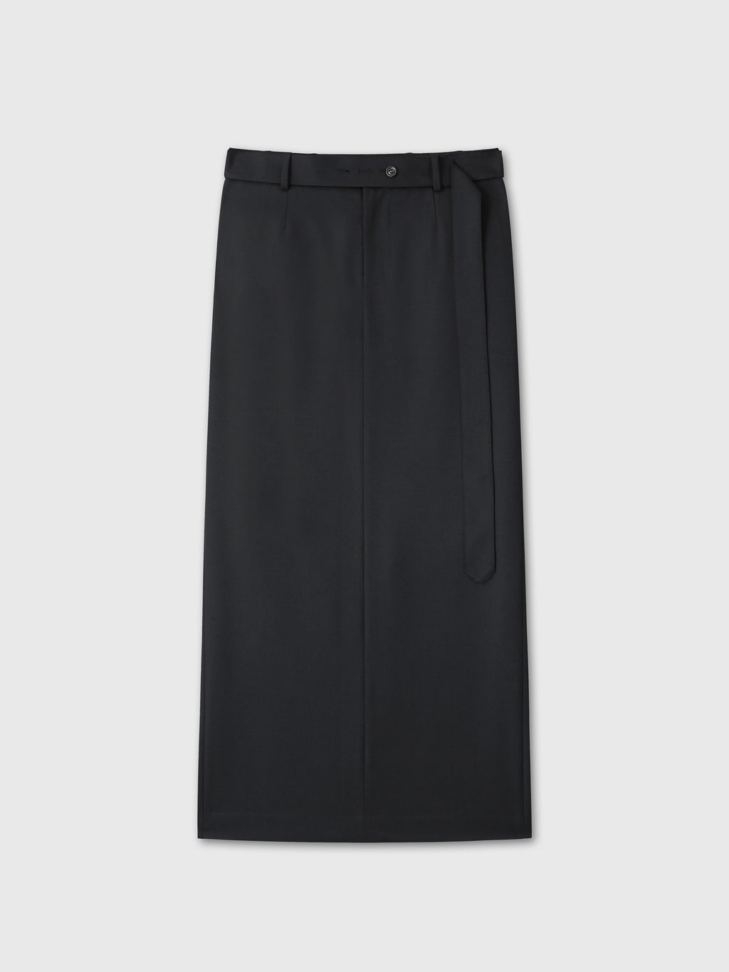 (W) WOOL BELTED MAXI SKIRT_ BLACK
