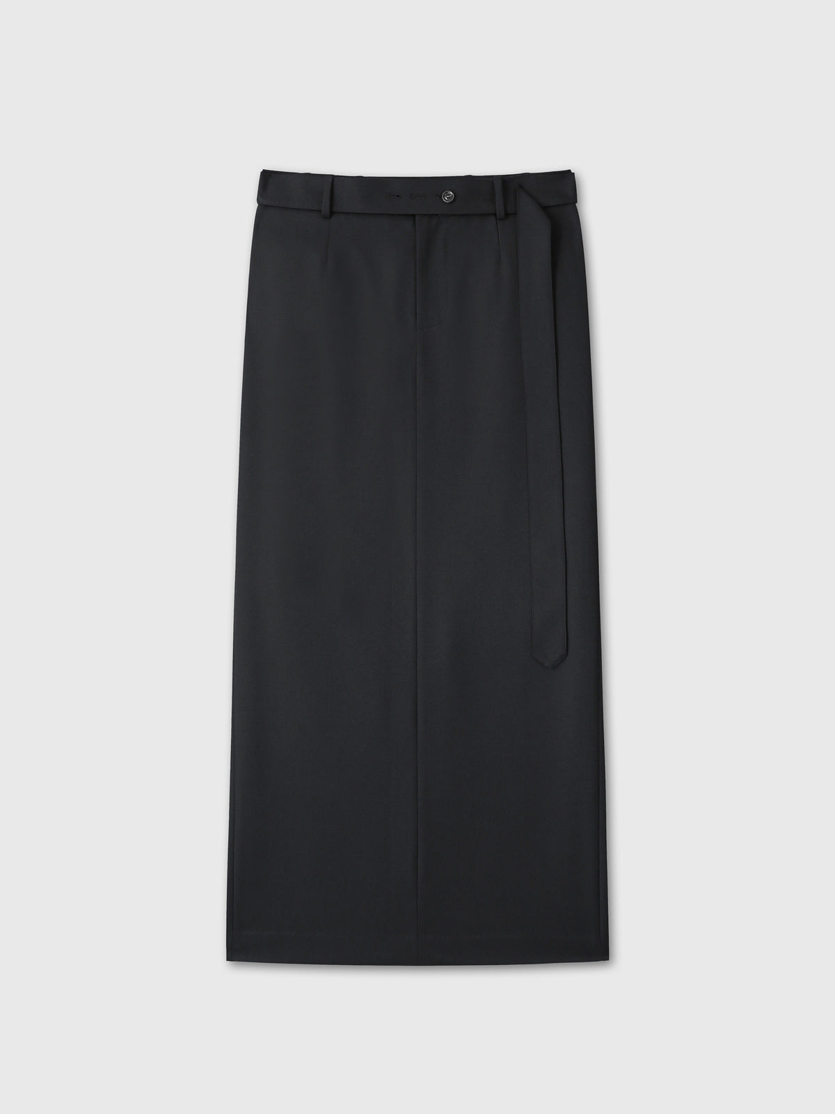 (W) WOOL BELTED MAXI SKIRT_ BLACK