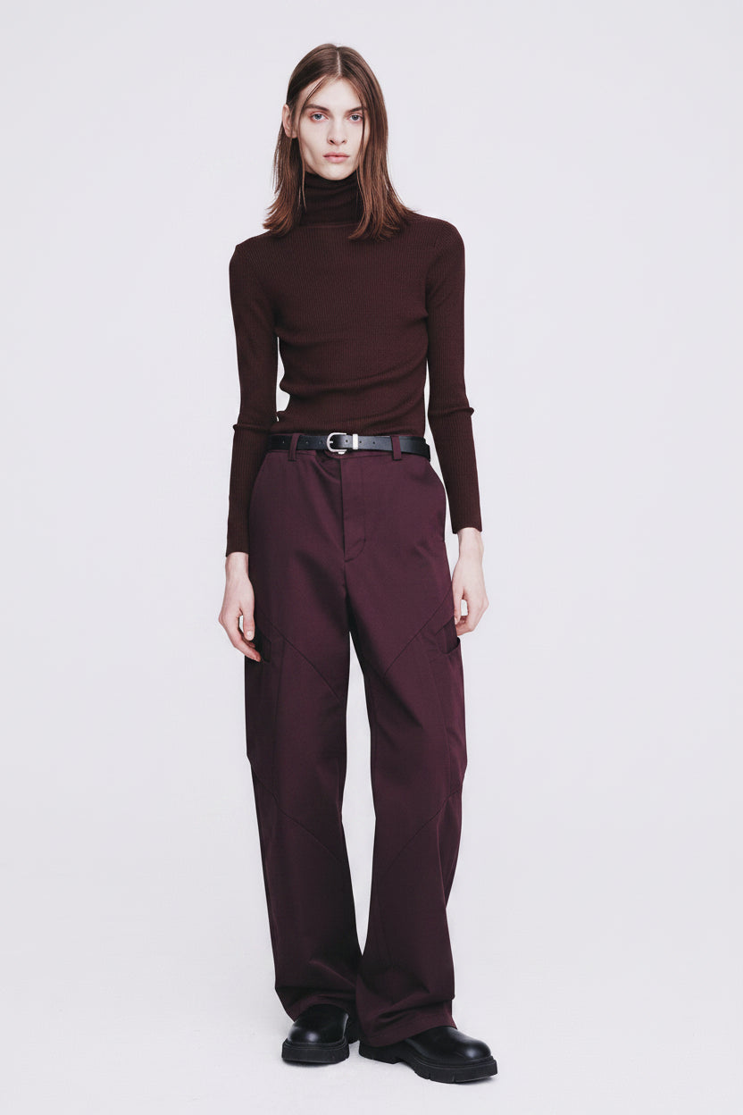 High Density Curved Multi-Pocket Pants_ Dark Burgundy