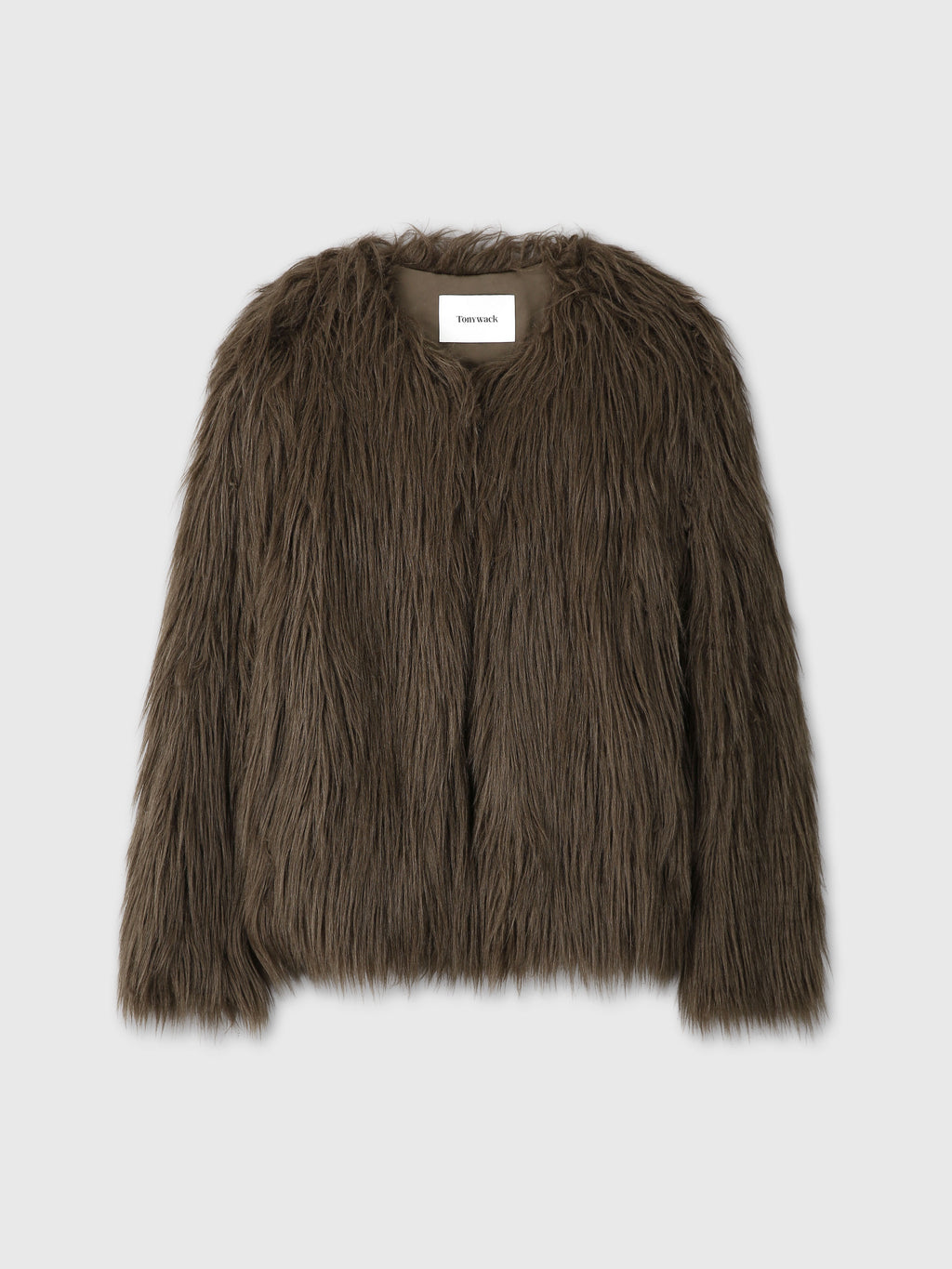 (W) LONG HAIR FAUX FUR JACKET_ BROWN