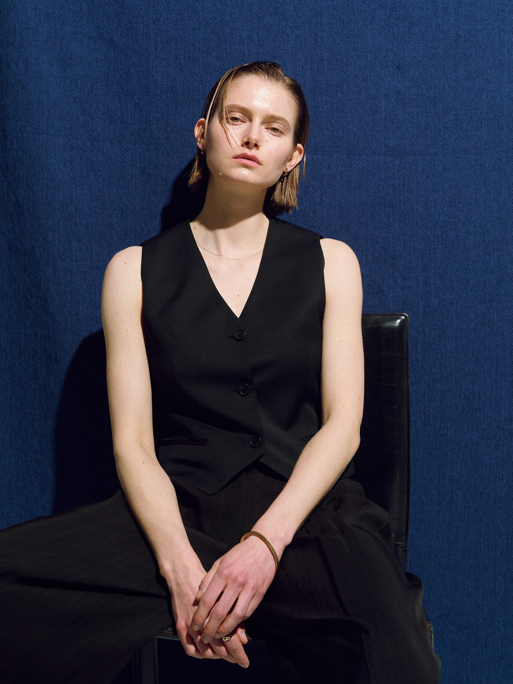 (W) WOOL TAILORED VEST_ BLACK