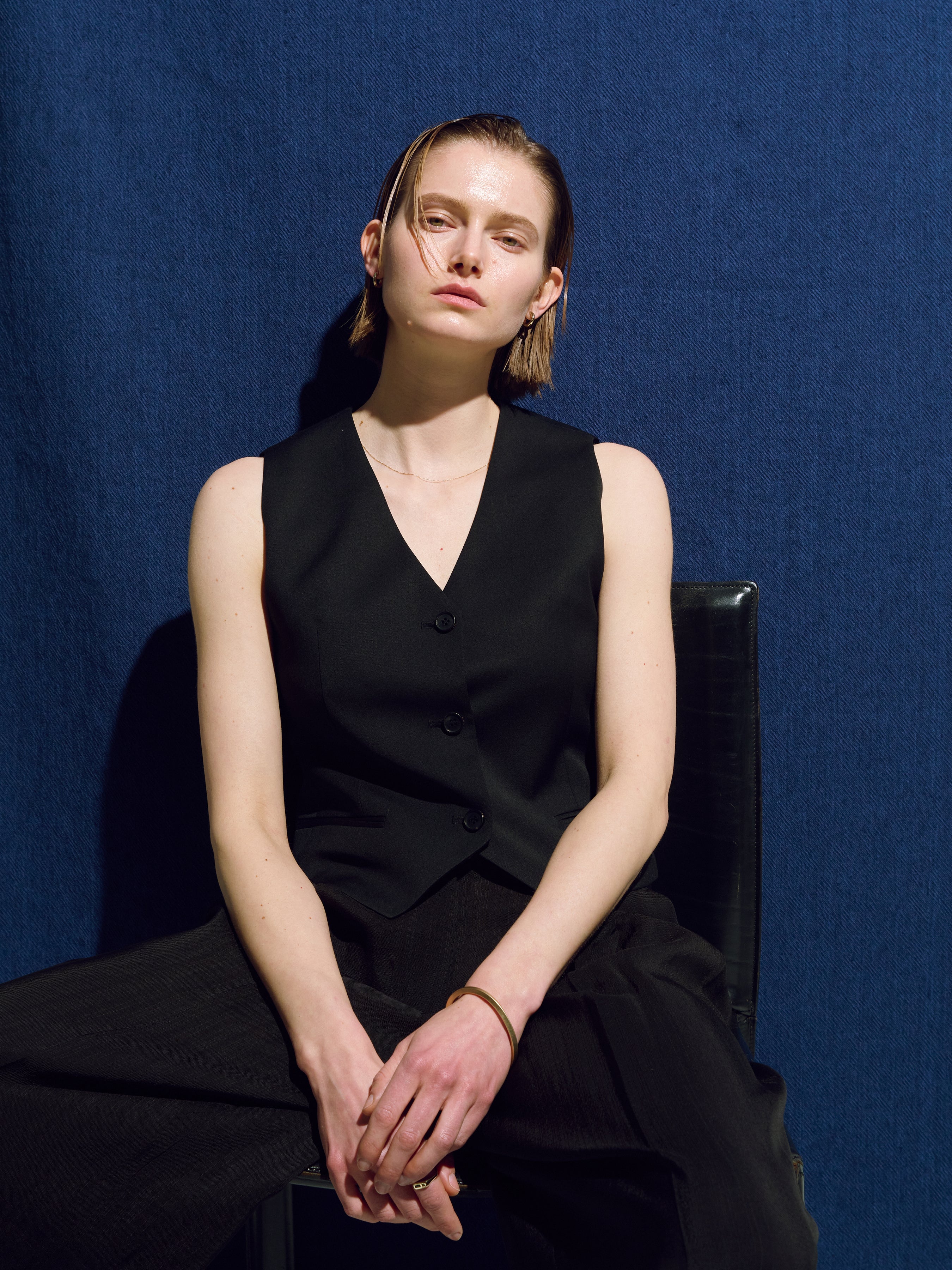 (W) WOOL TAILORED VEST_ BLACK