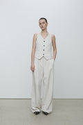 LINEN TWO PLEATS WIDE PANTS_ IVORY