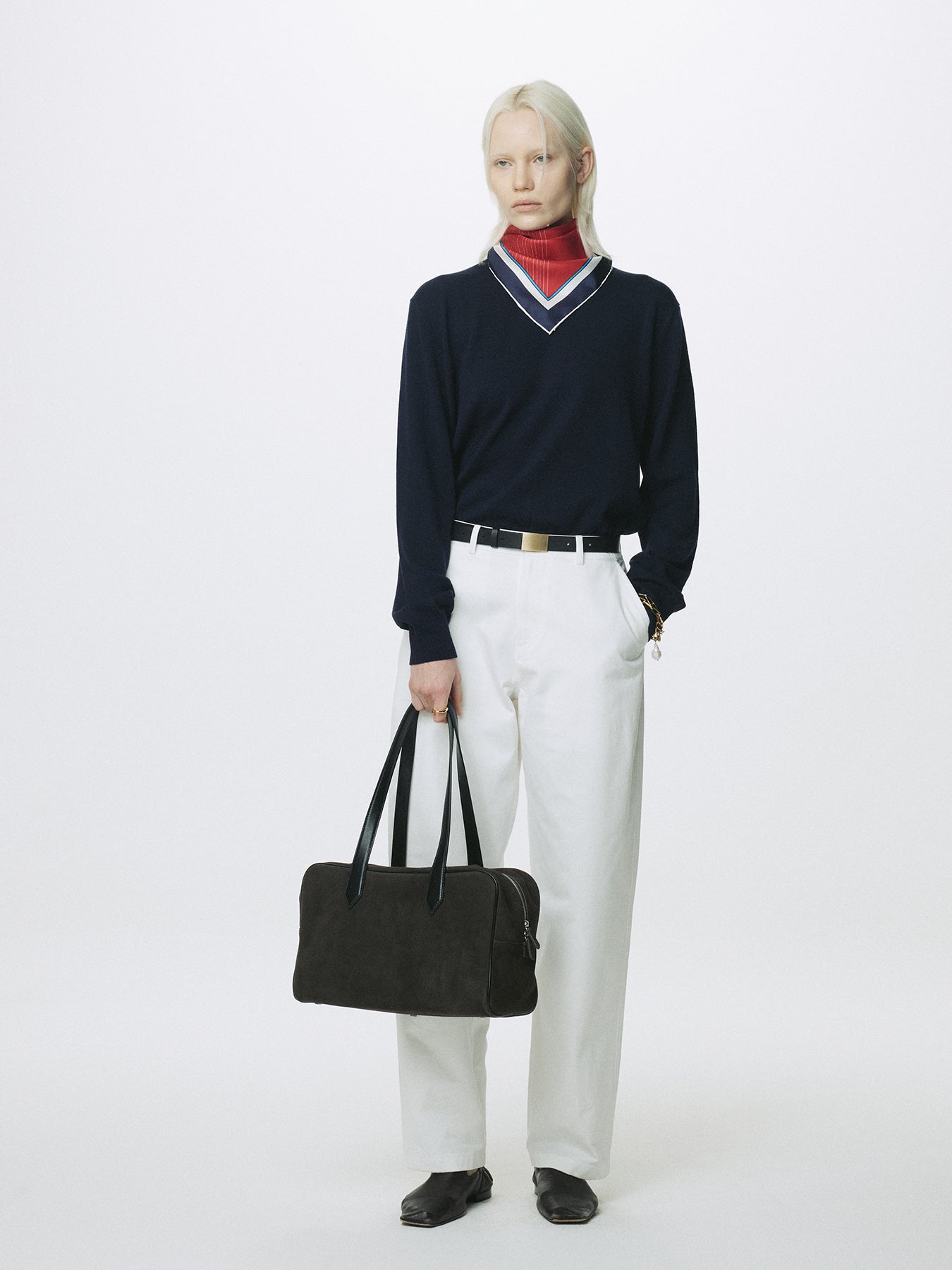 (W)  LEATHER TRIM SUEDE SQUARE VALISE BAG_ DARK PECAN