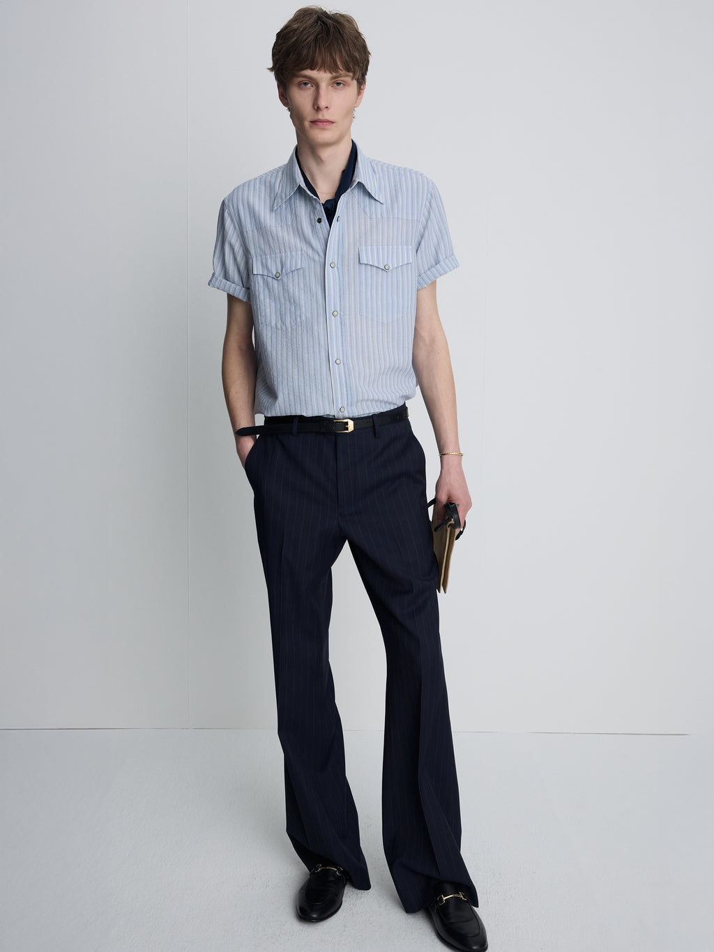 STRIPED COTTON BLEND WESTERN SHIRT_ SKY BLUE