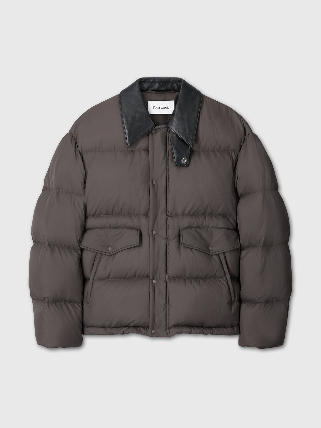 LEATHER COLLAR DOWN PUFFER BLOUSON_ DEEP BROWN