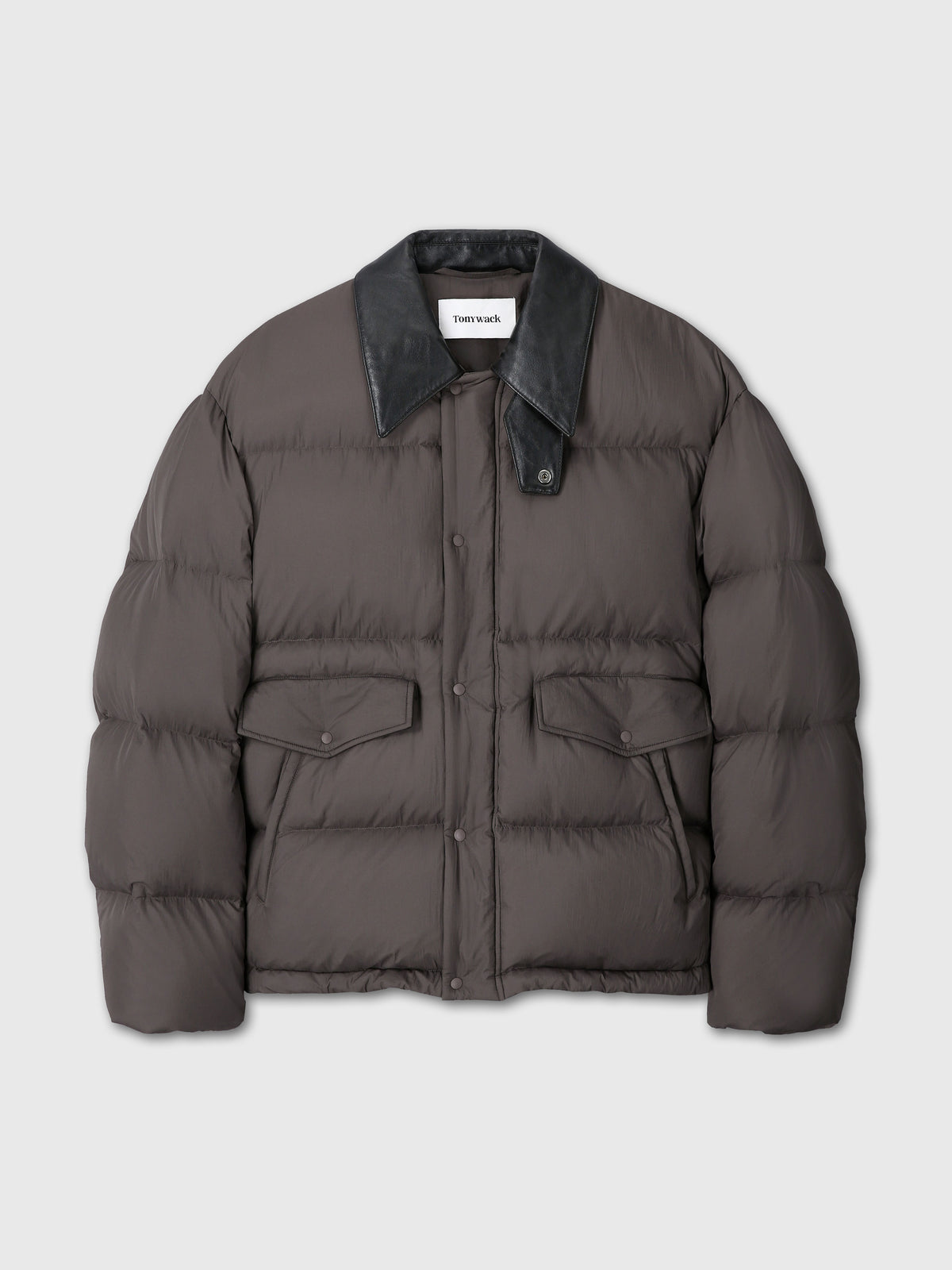 LEATHER COLLAR DOWN PUFFER BLOUSON_ DEEP BROWN
